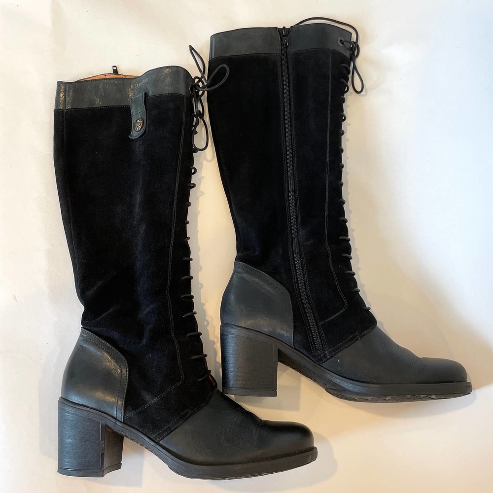 Hispanitas Black Suede Lace-Up Tall Heeled Boot Size 8.5